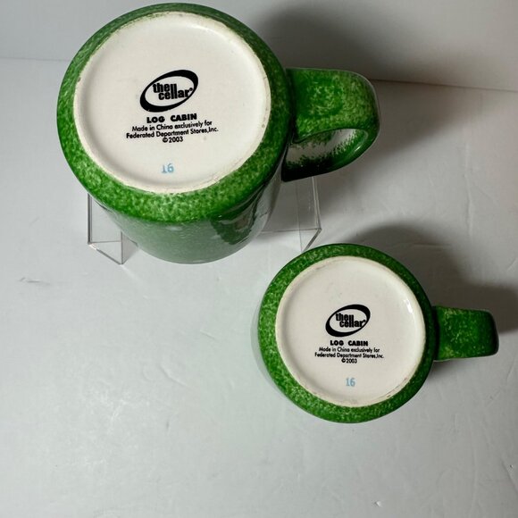 Set of 2 Vintage Macy's The Cellar Christmas Log Cabin Mugs 3.5" Tall - Picture 6 of 6
